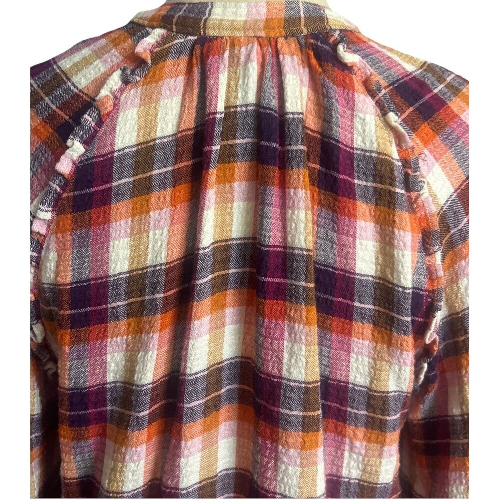 Anthropologie Pilcro Sz S Breezy Button Down Blouse Ruffle Plaid Boho Cottage - Picture 9 of 12